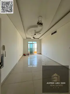 Beautiful 1BR apartment, hall, 2 baths, closed kitchen, central AC, wardrobes, balcony open view, ex