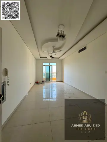 Beautiful 1BR apartment, hall, 2 baths, closed kitchen, central AC, wardrobes, balcony open view, excellent finish, prime location, easy access to Dub