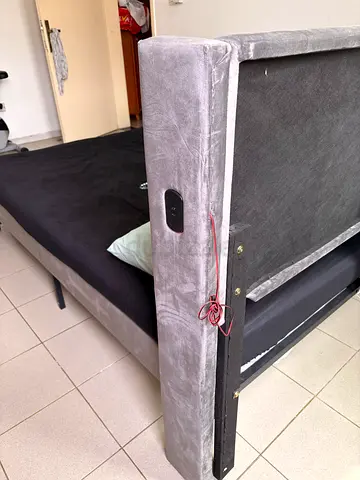 PAN HOME Grey Fabric Super King Size Bed Frame with Storage (Used)