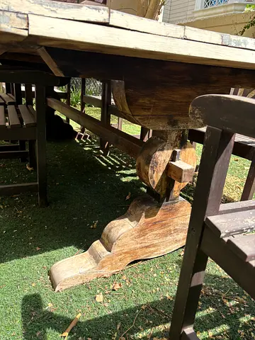 Solid Wood Dining Table with Benches - Rustic Outdoor Set
