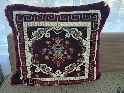 Decorative Velvet Embroidered Throw Pillow - Burgundy Square Cushion