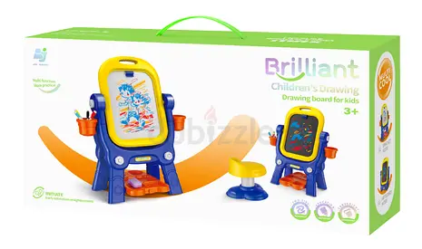 Brilliant Childrens Drawing Board Easel - Double-Sided Magnetic Chalk  Whiteboard with Accessories