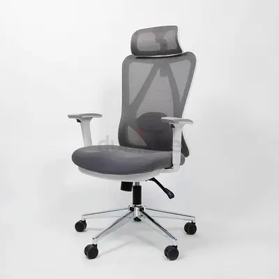 Ergonomic Mesh Office Chair with Headrest - Grey