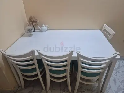 White Wooden Dining Table with 4 Chairs — Compact Set