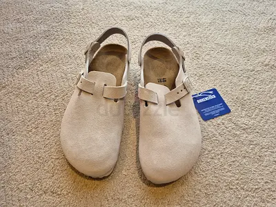Birkenstock Boston Suede Clogs - Antique White, Size 40 (New)