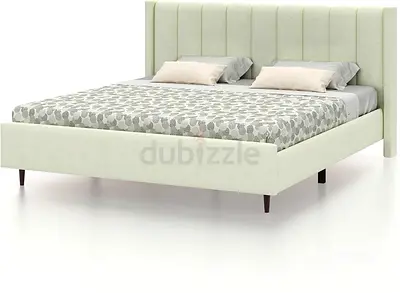Off white cozy velvet upholstered queen bed frame