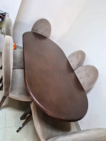 Wooden Oval Dining Table with 4 Upholstered Chairs - Good Condition