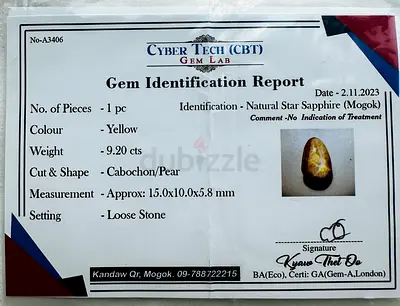 Certified Natural Yellow Star Sapphire (Mogok) Silver Ring