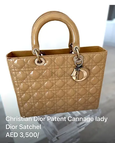 Christian Dior Patent Cannage Lady Dior Satchel - Beige