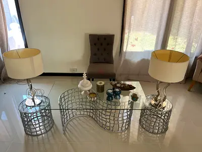 Modern Silver Table Lamp with Fabric Shade