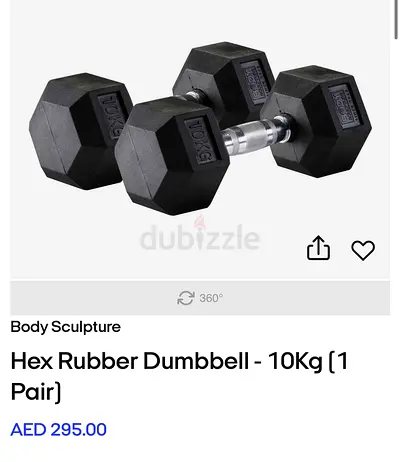 Pair of 10kg Hex Rubber Dumbbells (Body Sculpture)