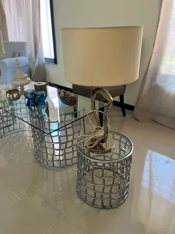 Modern Silver Table Lamp with Fabric Shade