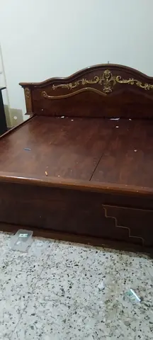 Solid Wood Double Bed with Decorative Headboard