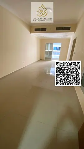 For rent in Al Jurf 3, Ajman, first occupancy, two bedrooms, living room, 3 bathrooms, balcony, built-in wardrobes, near the Chinese market, 43,000 AE