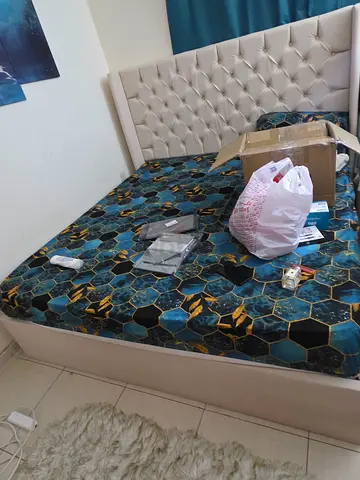 Queen Size Bed Frame with Headboard and Decorative Mattress