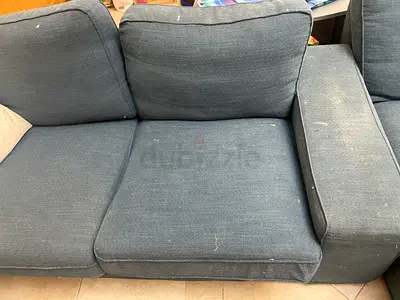 Used 3-seater fabric sofa - blue, quite good for DIY or reupholstery