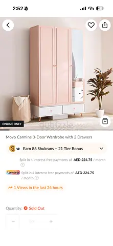 Kids Moyo Carmine 3-Door Wardrobe with 2 Drawers - Pink