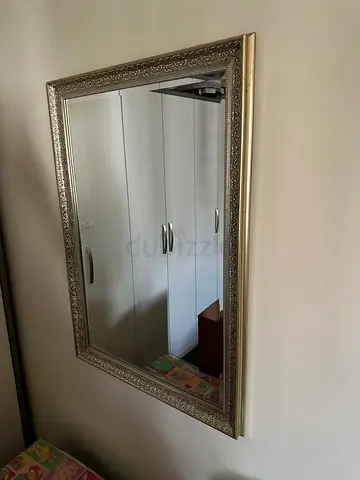 Large Decorative Wall Mirror with Ornate Silver Frame
