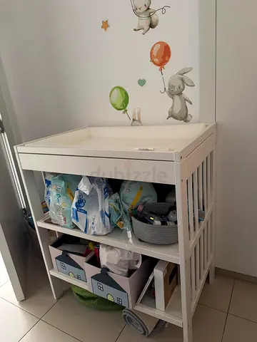 White Baby Changing Table with Storage Shelves - Excellent Condition