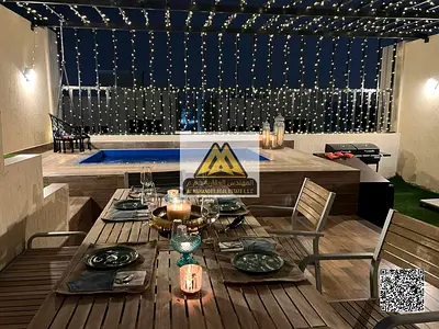 فيلا مفروشة بالكامل للإيجار السنوي في الزاهية – عجمان، 5 غرف ماستر مع مسبح خاص وتصميم فاخر.