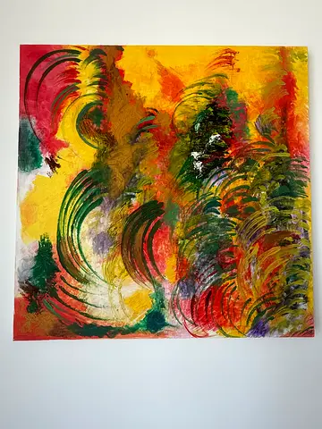 Abstract Acrylic Painting on Canvas — Colorful Swirling Composition