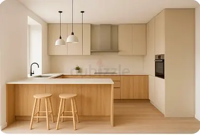Custom Made Kitchen Island with Wooden Top and Built-In Drawers