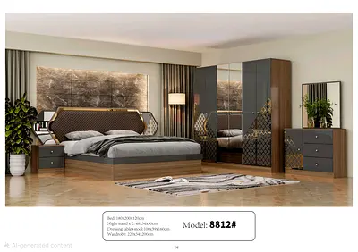 Modern King Bedroom Set with Mirrored Wardrobe (Model 8812#)