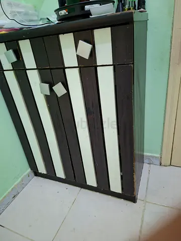 Used Wooden shoe rack/ Chest of Drawers - Dark Brown with White Stripes