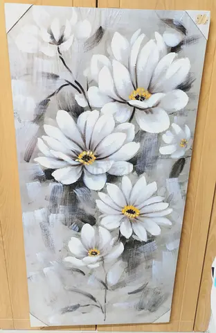 Hand-Painted Floral Canvas Wall Art — White Daisies