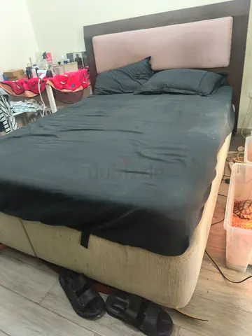 Used Double Bed with Headboard and Mattress - Good Condition