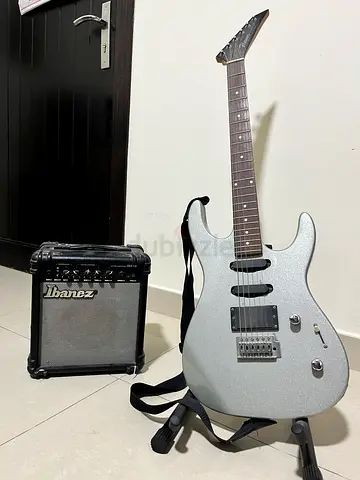 Silver Electric Guitar with Ibanez Practice Amp - Good Working Condition
