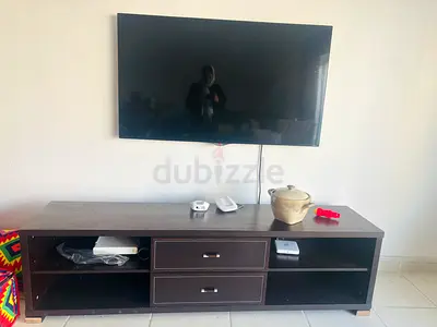 Dark Wood TV Entertainment Unit with Drawers - Good Condition