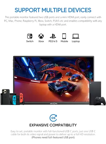ARZOPA 14 Inch Ultra-Thin Portable Monitor A1S, FHD 1080P Ultra Slim