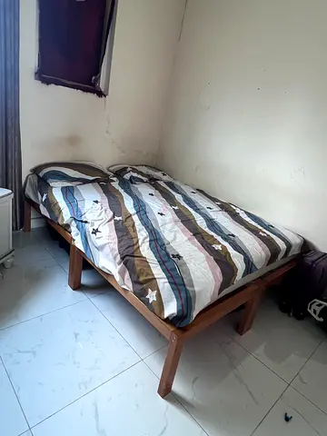 Solid Wood Single Bed Frame with Mattress (Used)