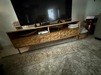Wooden TV Console / Entertainment Unit with Carved Front