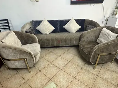 Pair of Used Velvet Tub Chairs - Beige