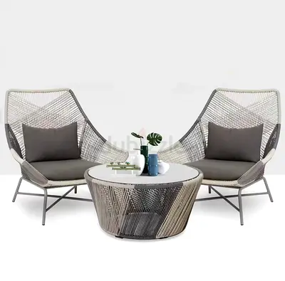 Outdoor Wicker Lounge Set – 2 Armchairs with Coffee Table