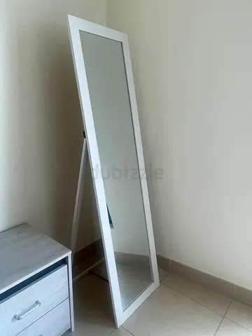 White Full-Length Leaning Mirror with Wooden Frame
