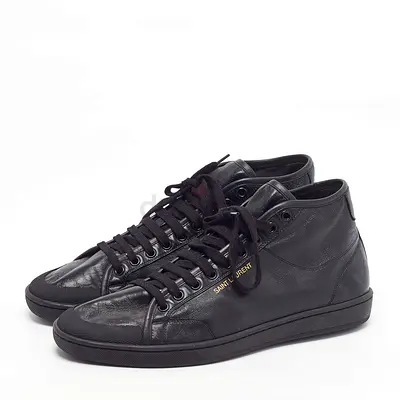Saint Laurent Court Classic Size 43+ Black Leather Lace Up Sneakers