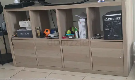 IKEA Kallax-style 4x2 Storage Unit with Doors - Light Wood Finish