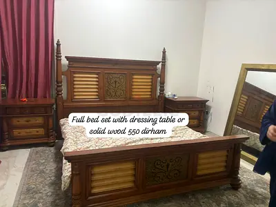 Solid Wood Full Bed Set with Dressing Table and Nightstands - Classic Design