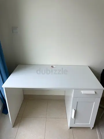 Compact White Desk with Drawer and Cabinet - Good Condition