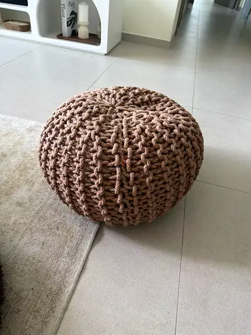 Handmade Knit Pouf Ottoman - Beige