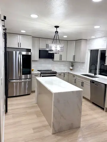 Contemporary Kitchen Island with Storage Cabinet and Wooden Countertop