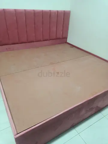 King size upholstered bed frame with storage base, dusty pink