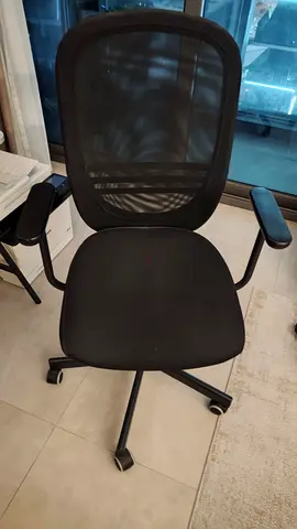 Black Mesh Office Chair with Adjustable Armrests — Good Condition