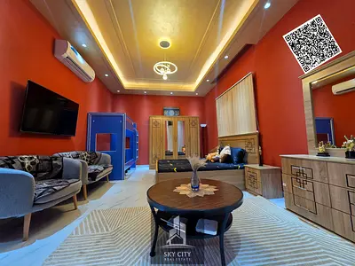 Ready to move in, with electricity, water, and air conditioning, on a main street next to the mosque. Two floors and a roof terrace with a large outdo