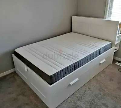 IKEA brimnes double size 140×200cm bed frame with headboard+ 4 big storage drawers +IKEA mattress ✨