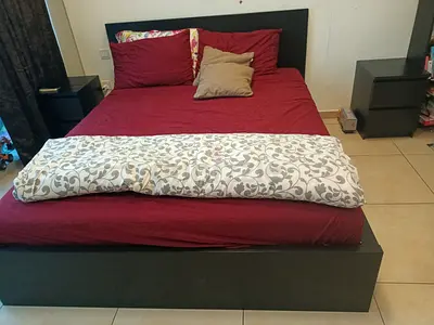 Bedset Ikea complete with a storage king bed, two bedside tables and a shelf