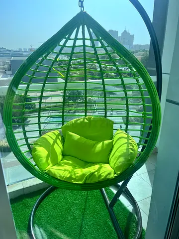 Green Hanging Egg Swing Chair with Cushions - Good Condition